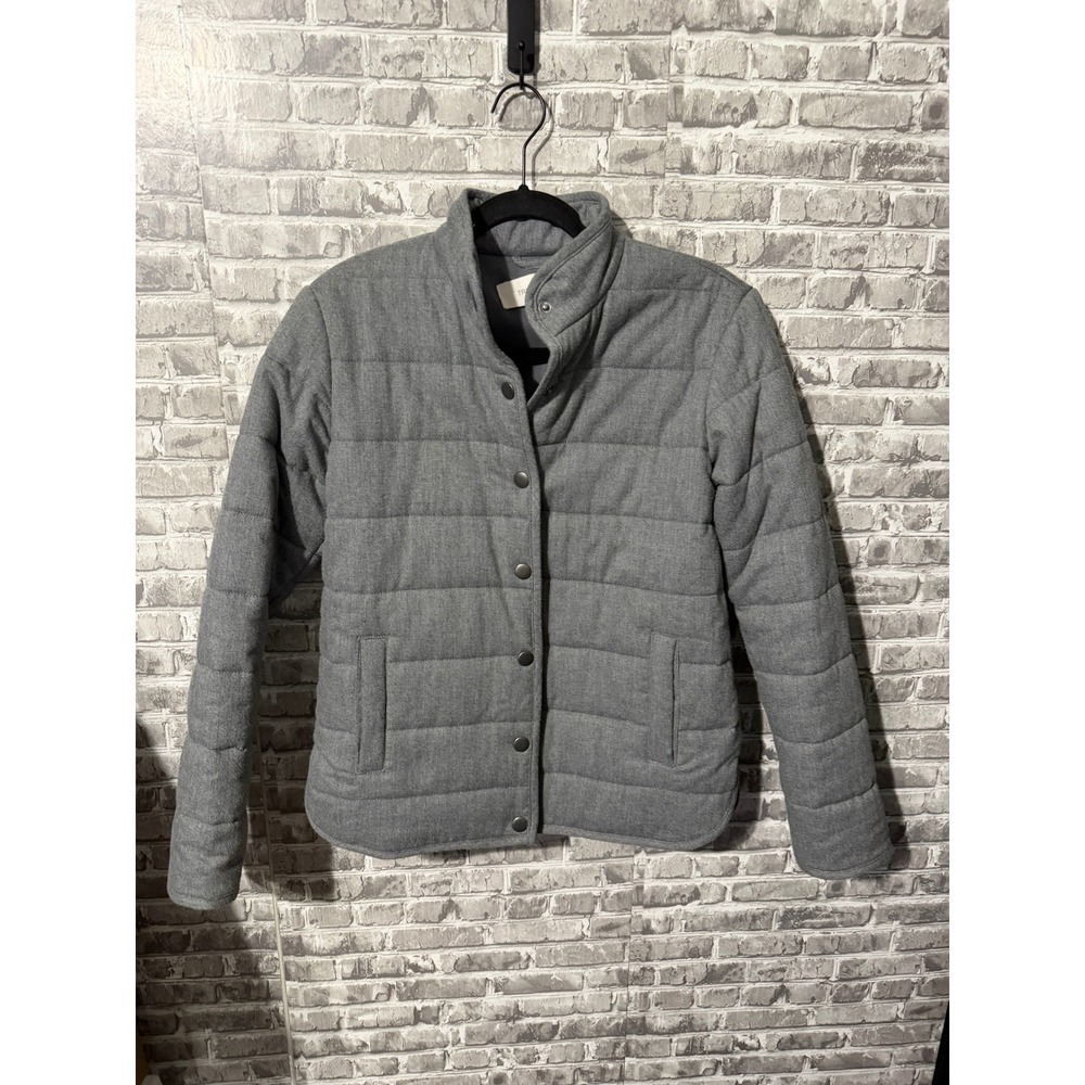 Treasure & Bond Womens Gray Quilted Puffer Jacket Snap Front Mock Neck Size XS